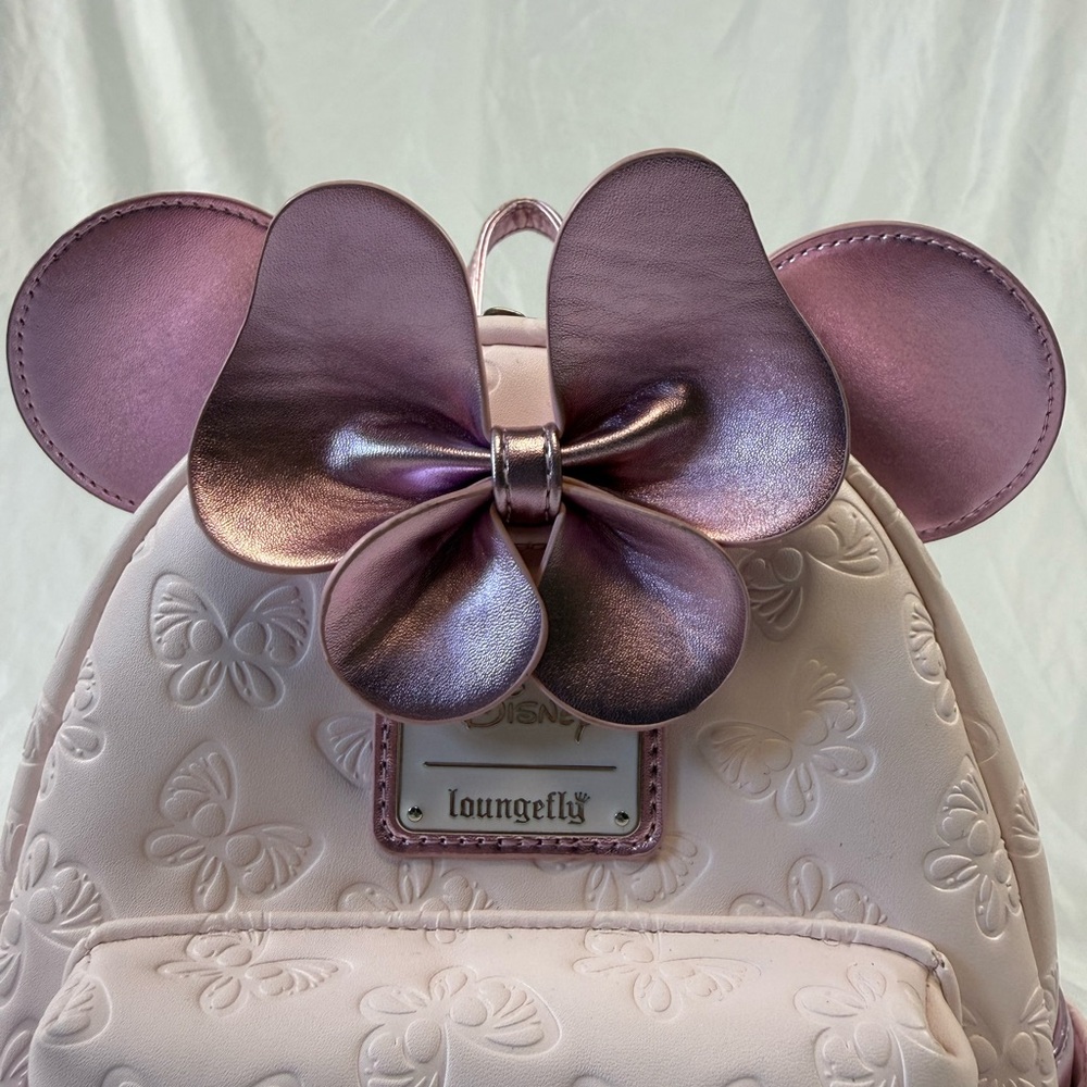 Disney Loungefly Minnie Mouse Butterfly Pink Mini Backpack Rose Gold Ears - Picture 3 of 14